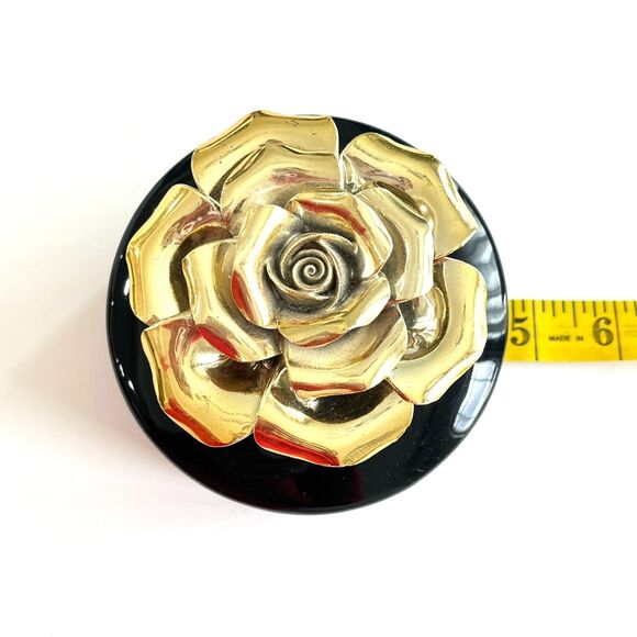 Trinket Box Ceramic 3D Gold Rose Floral Black Treasure Keepsake Jewelry Box Gift - Picture 7 of 9